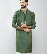 men mehendi green silk blend embroidered long kurta  wedding & festive wear