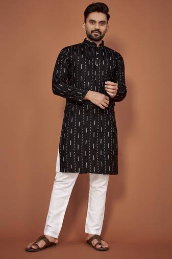 Black embroidered cotton straight kurta