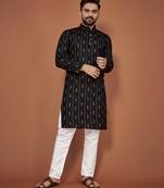 Black embroidered cotton straight kurta