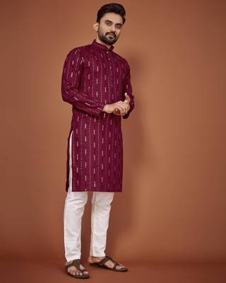 Maroon embroidered cotton straight kurta 2