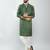 men mehendi green silk blend embroidered kurta set with cream pyjama  wedding & festive wear