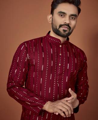 Maroon embroidered cotton straight kurta 3