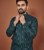 Teal embroidered cotton straight kurta