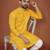 Yellow embroidered cotton straight kurta