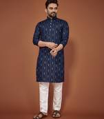 Navy blue embroidered cotton straight kurta