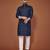 Navy blue embroidered cotton straight kurta