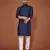 Navy blue embroidered cotton straight kurta