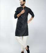 men silk blend embroidered kurta pyjama set with cream viscose pyjama  wedding & festive wear
