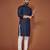 Navy blue embroidered cotton straight kurta