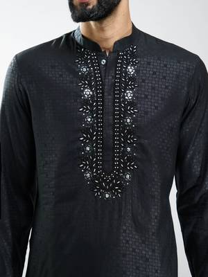 men silk blend embroidered kurta pyjama set with cream viscose pyjama  wedding & festive wear 2
