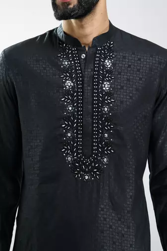 men silk blend embroidered kurta pyjama set with cream viscose pyjama  wedding & festive wear