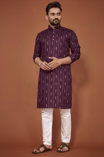 Purple embroidered cotton straight kurta
