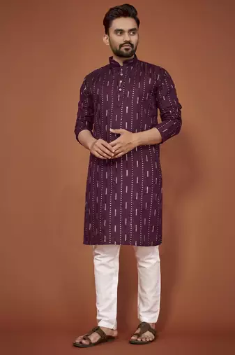 Purple embroidered cotton straight kurta