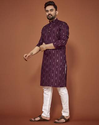 Purple embroidered cotton straight kurta 2