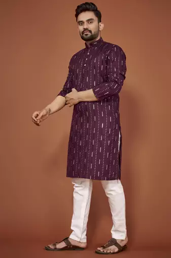 Purple embroidered cotton straight kurta