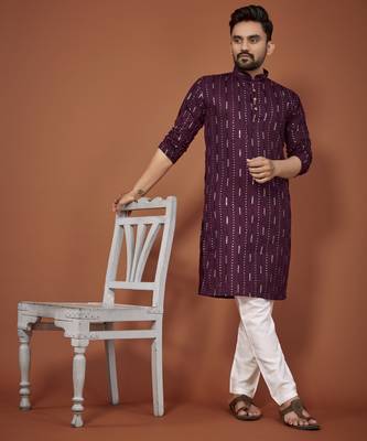 Purple embroidered cotton straight kurta 3