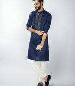 men silk blend embroidered kurta pyjama set with cream viscose pyjama  wedding & festive wear