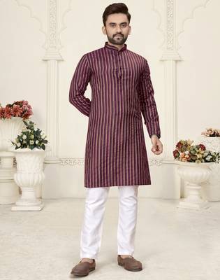 Purple jacquard linen cotton straight kurta 1