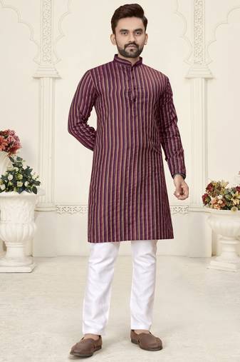 Purple jacquard linen cotton straight kurta