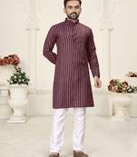 Purple jacquard linen cotton straight kurta