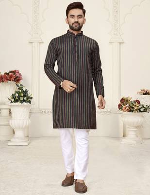 Black jacquard linen cotton straight kurta 1