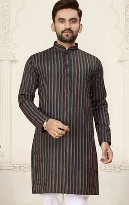 Black jacquard linen cotton straight kurta 2