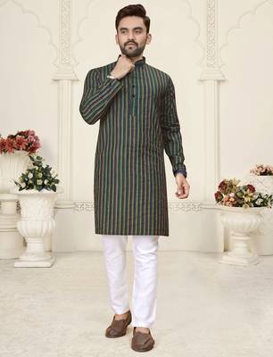 Green jacquard linen cotton straight kurta 1