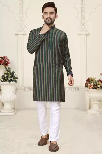Green jacquard linen cotton straight kurta