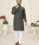 Green jacquard linen cotton straight kurta