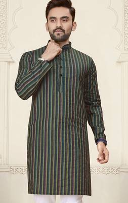 Green jacquard linen cotton straight kurta 2