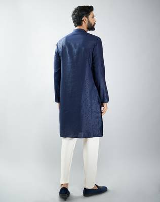 men silk blend embroidered kurta pyjama set with cream viscose pyjama  wedding & festive wear 5