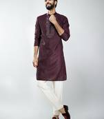 men silk blend embroidered kurta pyjama set with cream viscose pyjama  wedding & festive wear