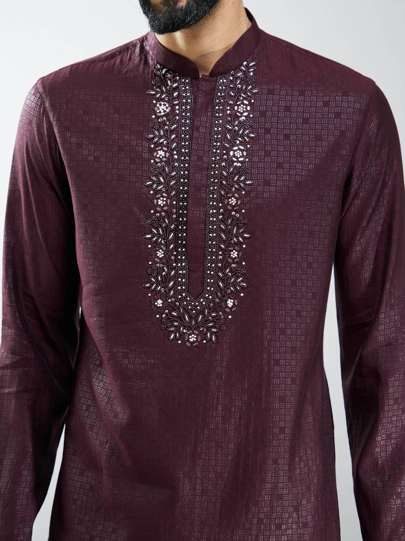 men silk blend embroidered kurta pyjama set with cream viscose pyjama  wedding & festive wear