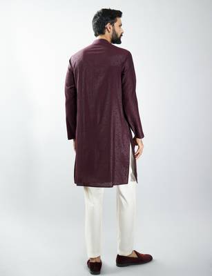 men silk blend embroidered kurta pyjama set with cream viscose pyjama  wedding & festive wear 5