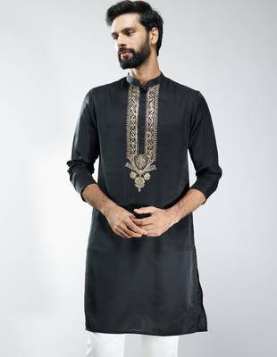 men black silk embroidered kurta  wedding & festive wear 1