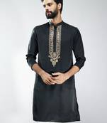 men black silk embroidered kurta  wedding & festive wear