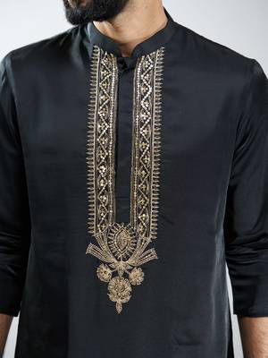 men black silk embroidered kurta  wedding & festive wear 2