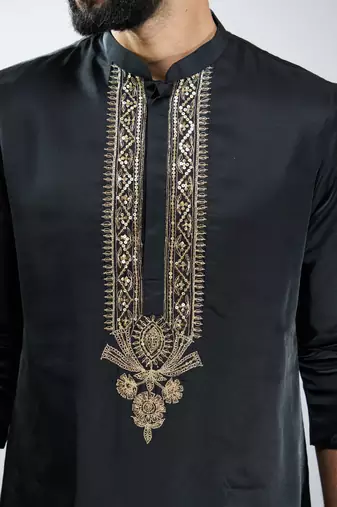 men black silk embroidered kurta  wedding & festive wear