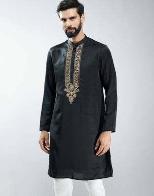 men black silk embroidered kurta  wedding & festive wear 3