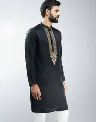 men black silk embroidered kurta  wedding & festive wear 4