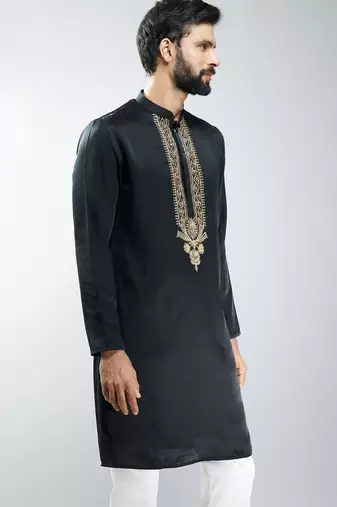 men black silk embroidered kurta  wedding & festive wear