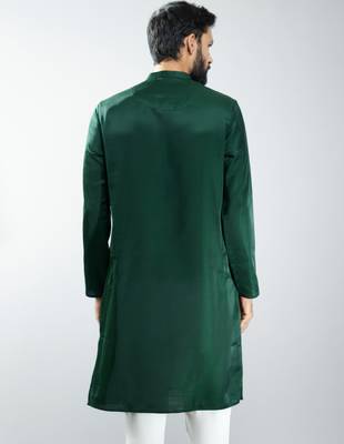 men bottle green silk embroidered kurta  wedding & festive wear 5