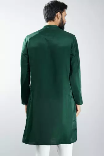 men bottle green silk embroidered kurta  wedding & festive wear