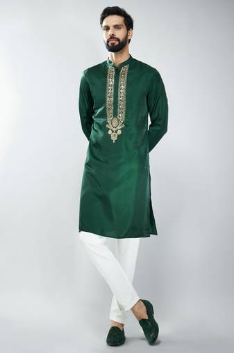 men embroidered kurta pyjama set with cream satin pyjama  wedding & festive wear