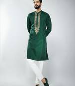 men embroidered kurta pyjama set with cream satin pyjama  wedding & festive wear