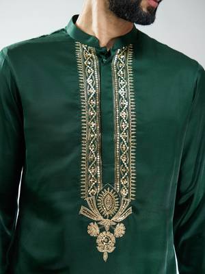 men embroidered kurta pyjama set with cream satin pyjama  wedding & festive wear 2