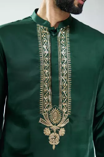 men embroidered kurta pyjama set with cream satin pyjama  wedding & festive wear