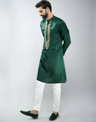 men embroidered kurta pyjama set with cream satin pyjama  wedding & festive wear 4