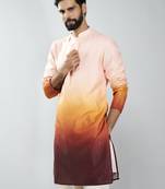 men brown silk blend ombre printed long kurta  wedding & festive wear