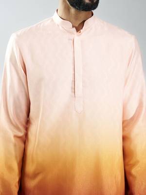 men brown silk blend ombre printed long kurta  wedding & festive wear 2